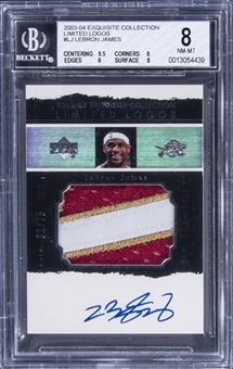 2003-04 UD "Exquisite Collection" Limited Logos #LJ LeBron James Signed Game Used Patch Rookie Card (#32/75) – BGS NM-MT 8/BGS 10
